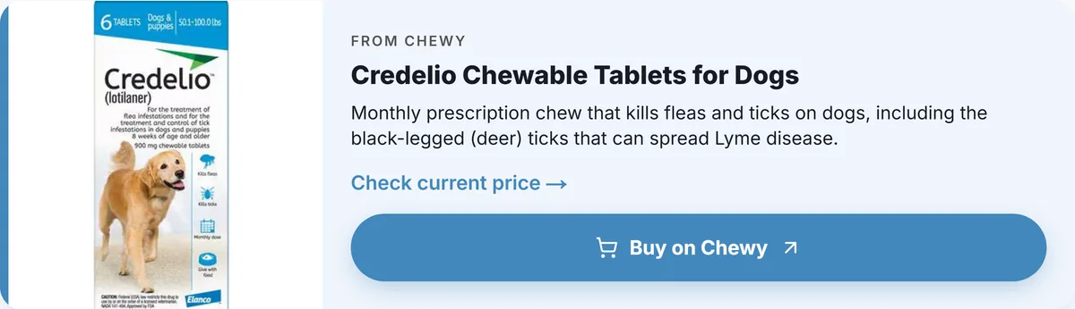 Credelio Chewable Tablets product module in WebVet's flea and tick prevention guide